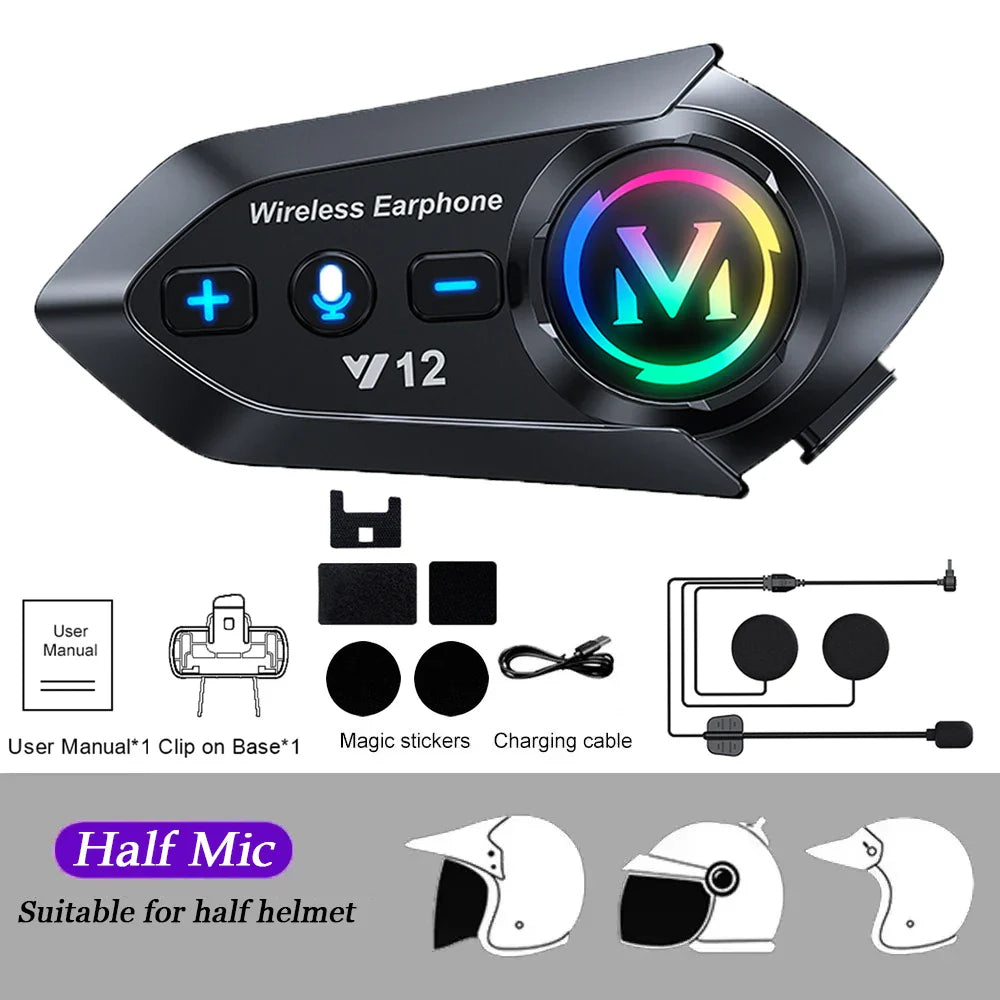 Y10 Bluetooth Motorcycle Helmet Headset - Waterproof, Voice Control, 2000mAh Battery with Ambient Light for Hands-Free Calls