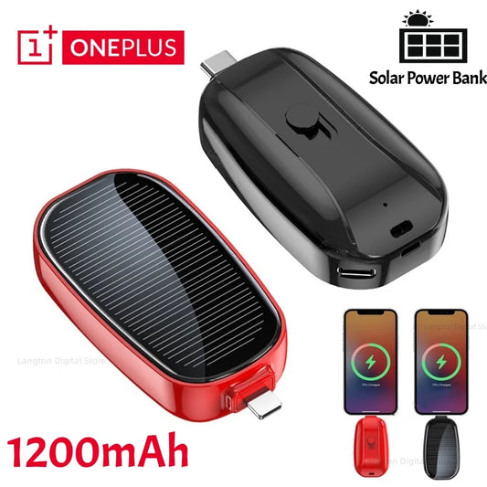 Compact Solar Power Bank Key Ring - 1200mAh Portable Charger for Outdoor Adventures and Emergencies