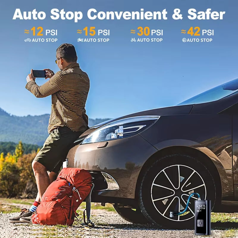 Portable 150PSI Car Air Pump - Wired/Wireless Tire Inflator for Cars, Motorcycles, Bicycles & Balls