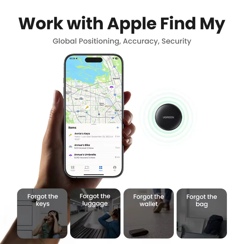 UGREEN Smarttrack Link Bluetooth GPS Tracker - Find Your Earbuds, Luggage & More with Apple Find My Integration