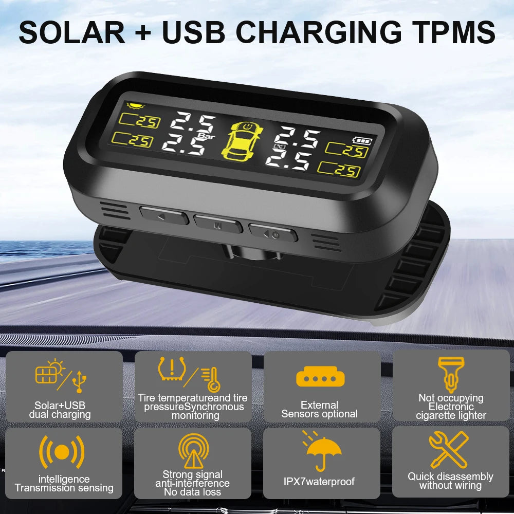 Advanced Tire Pressure Monitoring System with 4 External Sensors - Ensure Safety and Performance on the Road!