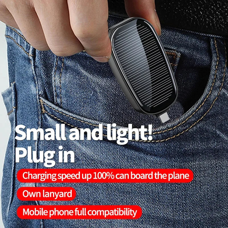 Compact Solar Power Bank Key Ring - 1200mAh Portable Charger for Outdoor Adventures and Emergencies
