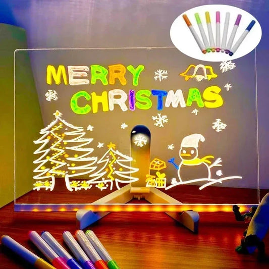 Illuminate Your Creativity: Acrylic LED Drawing Board with 7 Color Markers & Stand - Perfect DIY Toy for Kids!