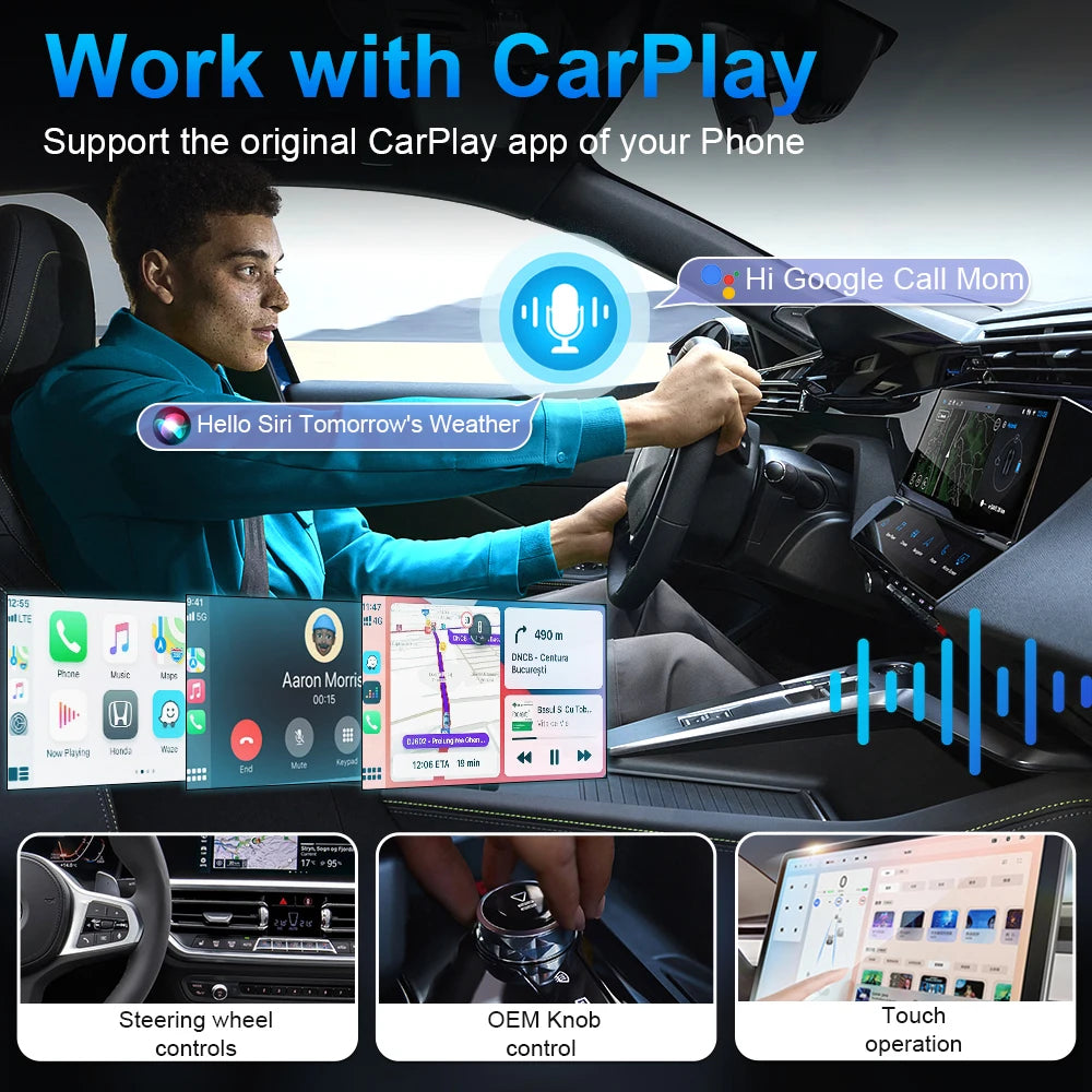 Wireless CarPlay & Android Auto Adapter with USB Dongle - Easy Plug & Play Bluetooth Solution!