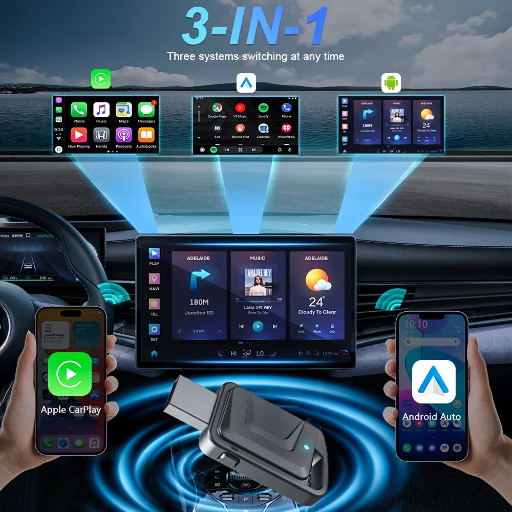 Wireless CarPlay & Android Auto Adapter with USB Dongle - Easy Plug & Play Bluetooth Solution!