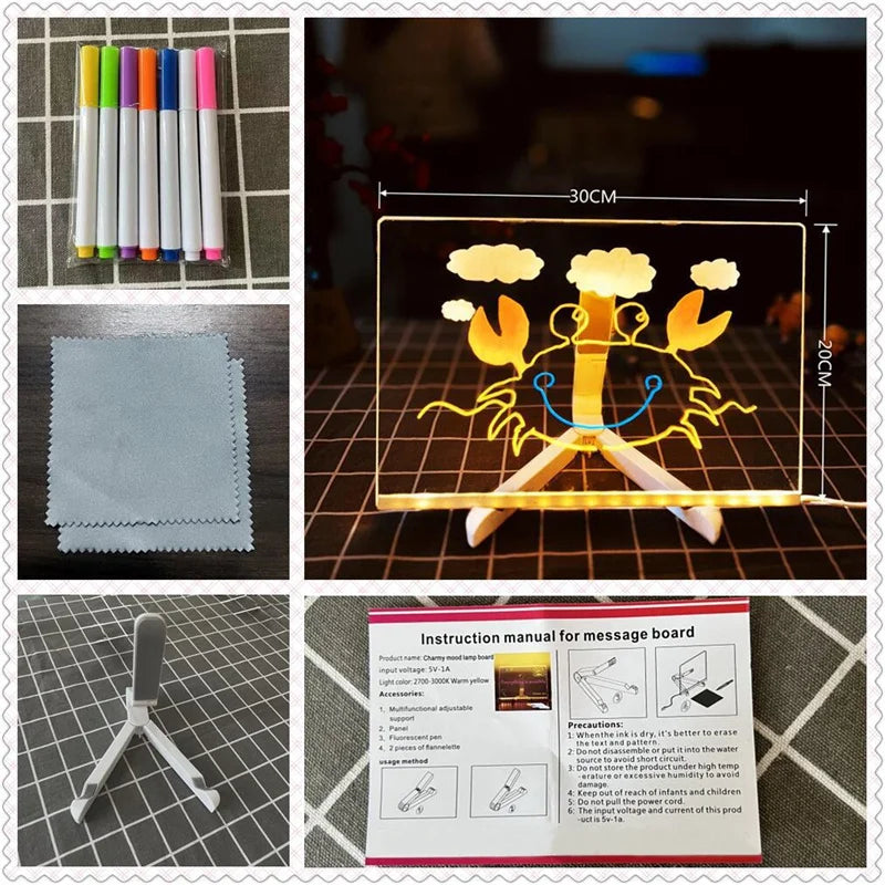Illuminate Your Creativity: Acrylic LED Drawing Board with 7 Color Markers & Stand - Perfect DIY Toy for Kids!