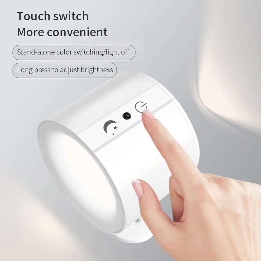 Touch Control LED Wall Sconces - 360° Rotatable Double Head Night Lights with 3 Color Options for Bedroom