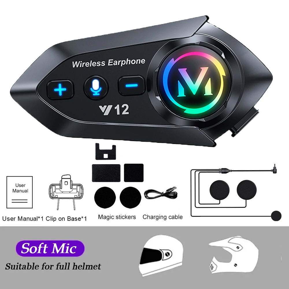 Y10 Motorcycle Helmet Headset Stereo Voice Control Bluetooth Hands Free Call IPX7 Waterproof 2000Mah with Ambient Light