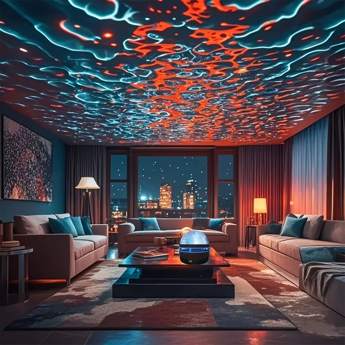 Magical 7-Color Aurora Water Ripple Projector with Remote - USB-Powered Dreamy Night Light