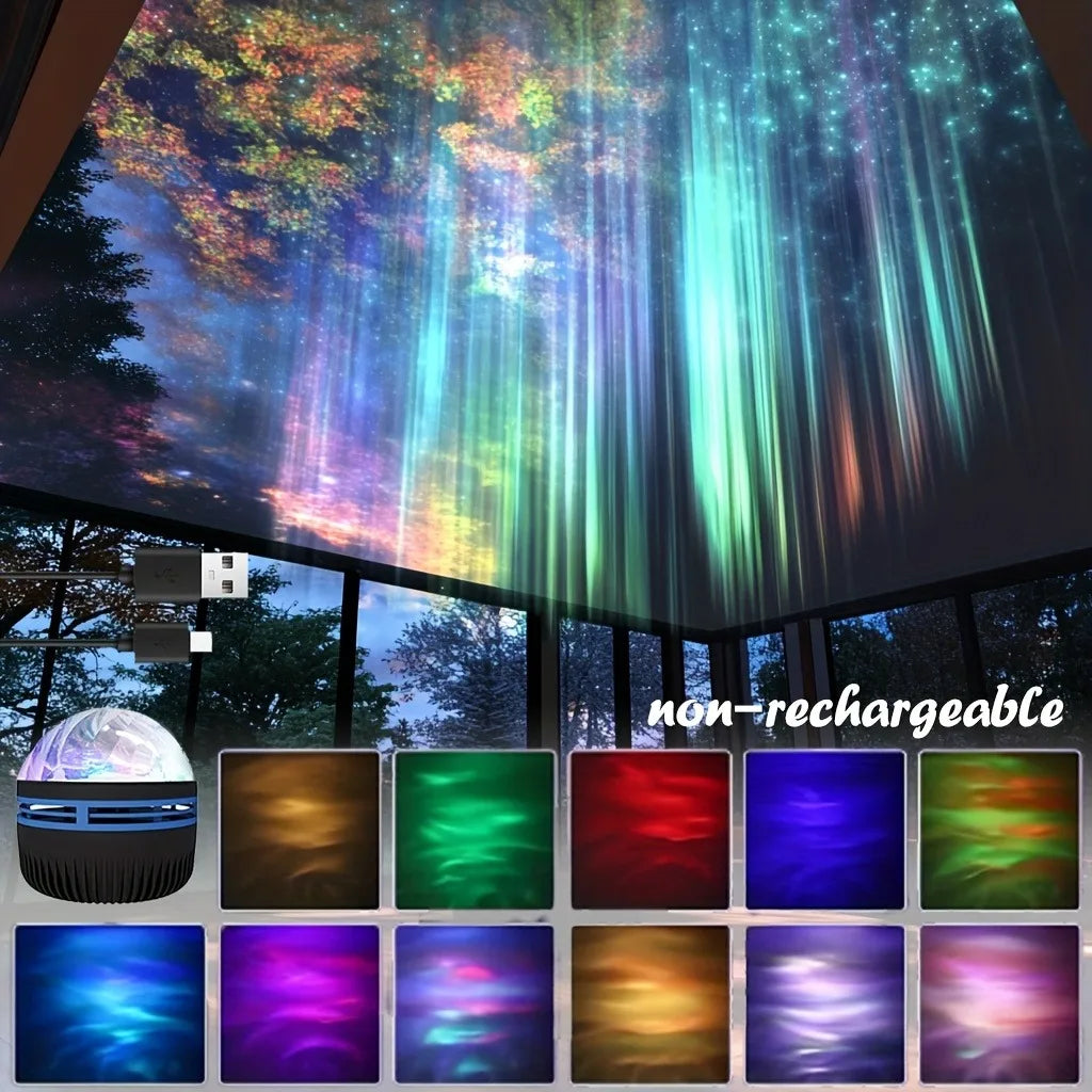 Magical 7-Color Aurora Water Ripple Projector with Remote - USB-Powered Dreamy Night Light