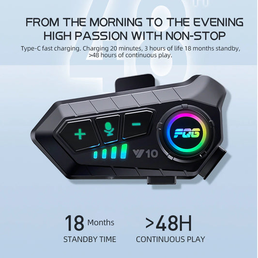 Y10 Motorcycle Helmet Headset Stereo Voice Control Bluetooth Hands Free Call IPX7 Waterproof 2000Mah with Ambient Light