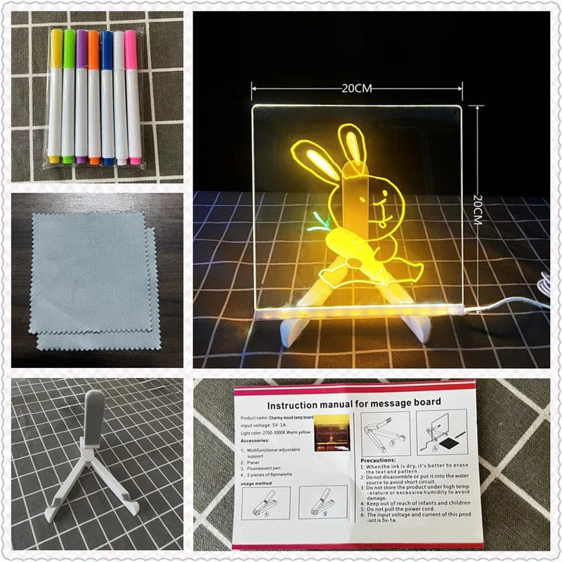 Illuminate Your Creativity: Acrylic LED Drawing Board with 7 Color Markers & Stand - Perfect DIY Toy for Kids!