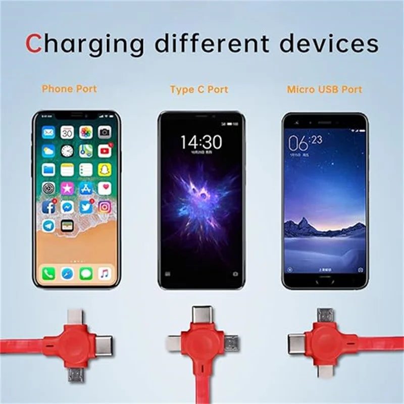 3-in-1 Retractable Multi-Device Charging Cable - Fast Charger for iPhone, Android & Type C with Mini Portable Phone Holder