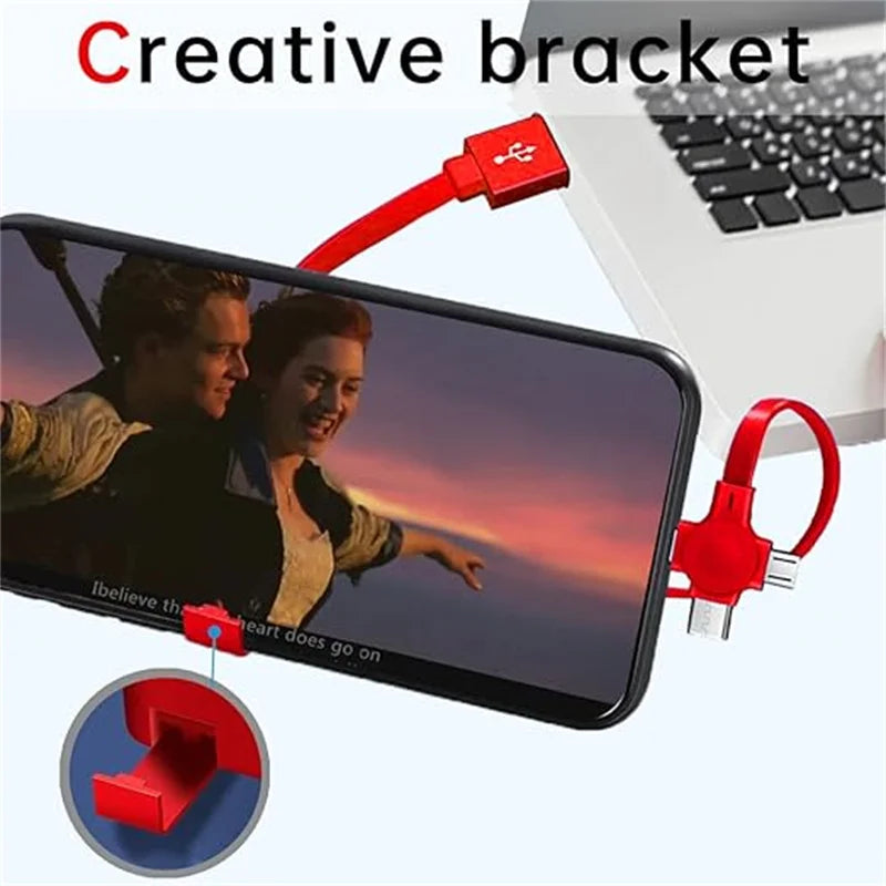 3-in-1 Retractable Multi-Device Charging Cable - Fast Charger for iPhone, Android & Type C with Mini Portable Phone Holder