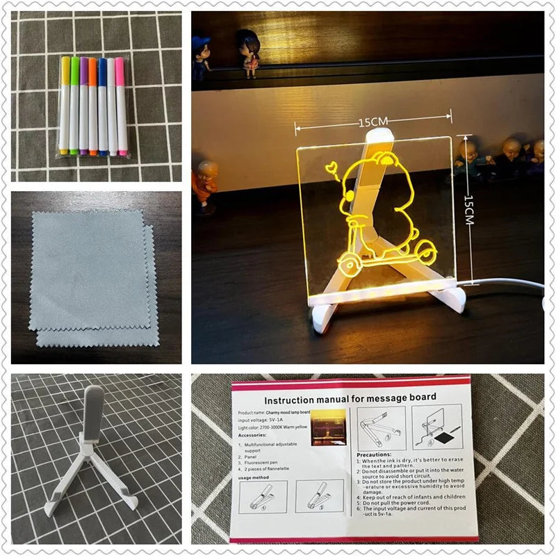 Illuminate Your Creativity: Acrylic LED Drawing Board with 7 Color Markers & Stand - Perfect DIY Toy for Kids!